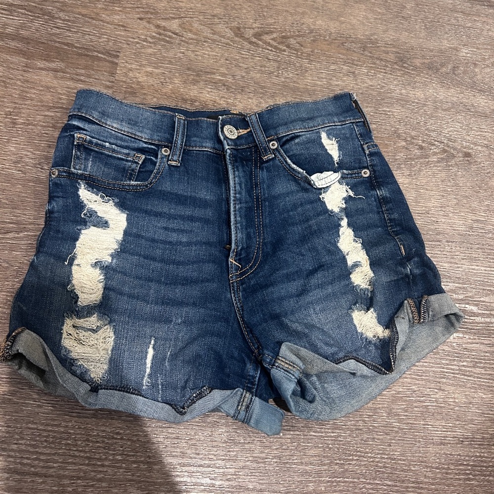 Express Blue Distressed Jean Shorts